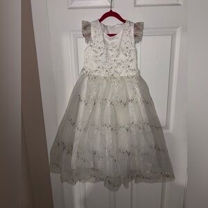 Elegant White and Gold Kids Dress